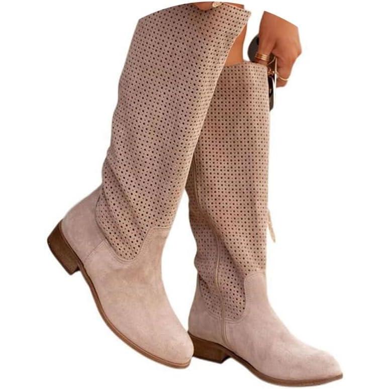 imageORANDESIGNE Bottes Dt Femme Bottes Western Cowboy en Daim Boho Chic Motif Perfor BootsA Kaki