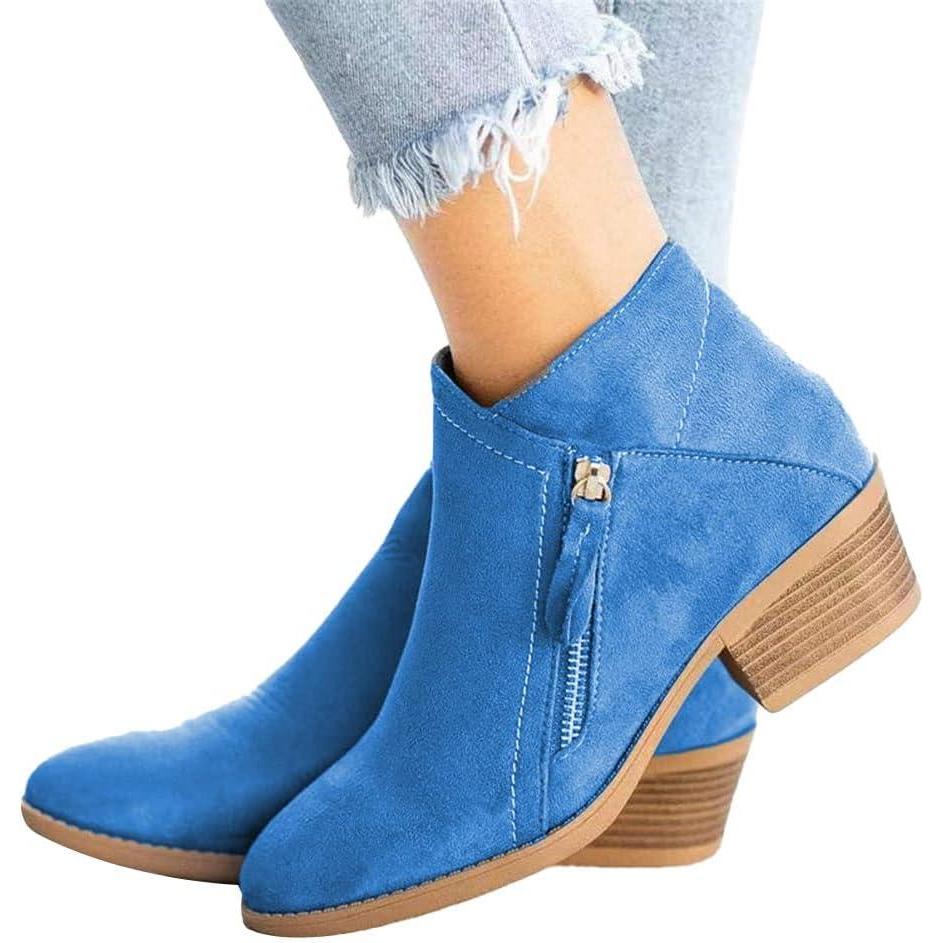 imageOnsoyours Bottines Basses Daim Cuir Femme Bottes Pointues Western Chic Mode Chaussures Confortables pour Automne Hiver