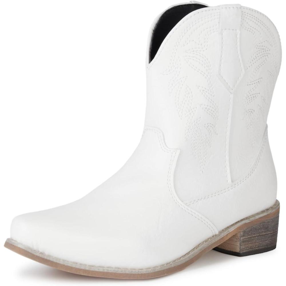 imageRemxi Bottines de cowboy western bout pointu pour femmeBlanc