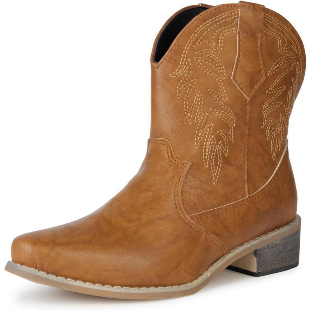 imageRemxi Bottines de cowboy western bout pointu pour femmeMarron Clair