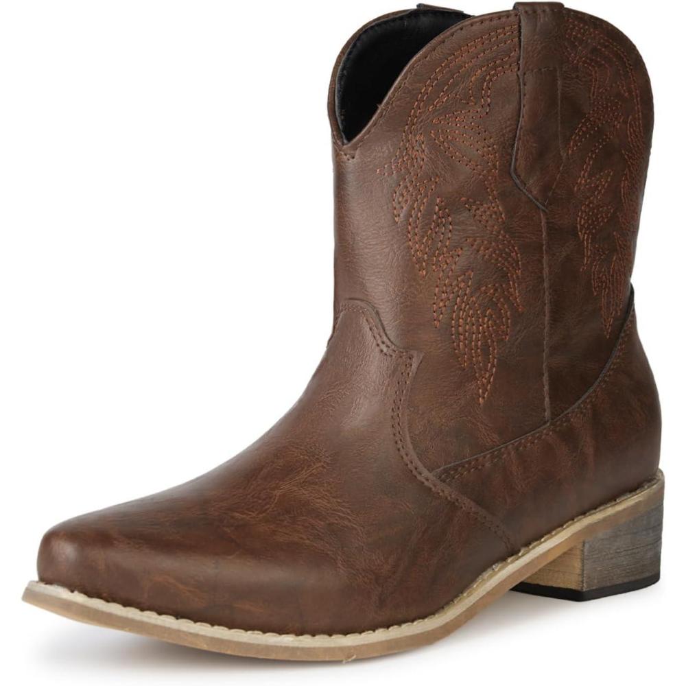 imageRemxi Bottines de cowboy western bout pointu pour femmeMarron Fonc