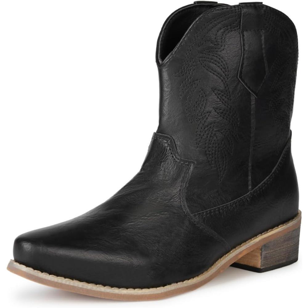 imageRemxi Bottines de cowboy western bout pointu pour femmeNoir