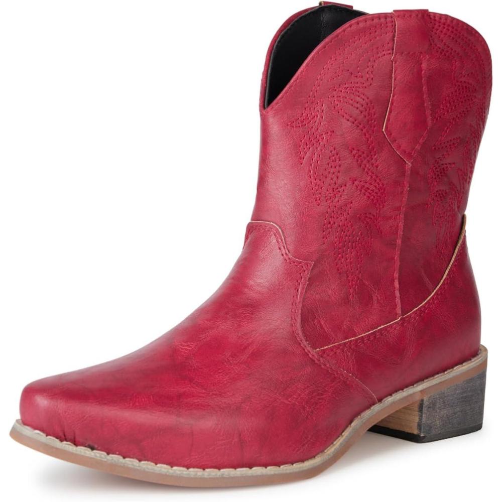 imageRemxi Bottines de cowboy western bout pointu pour femmeRouge