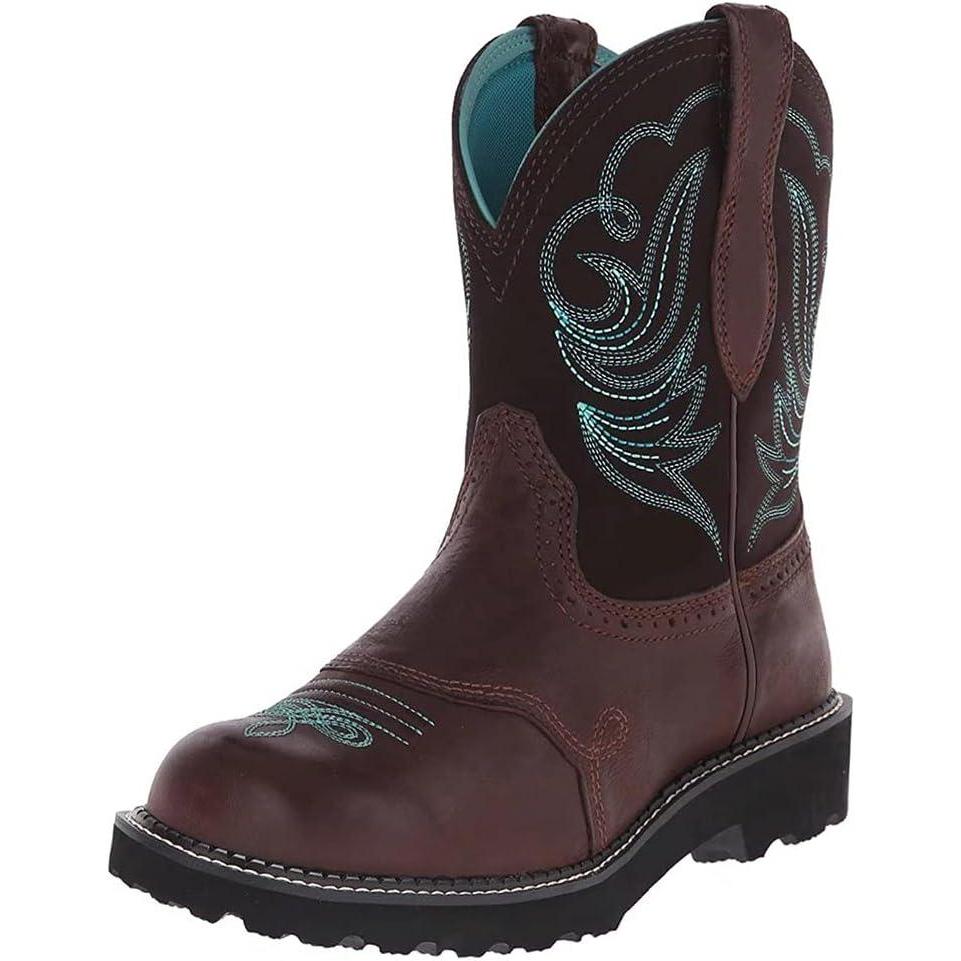 imageSWZEC Bottes Cowboy Femme Mode Broderie Classique Cowgirl Bottines Western Vintage Casual Bottines Hiver 3542Marron Bleu