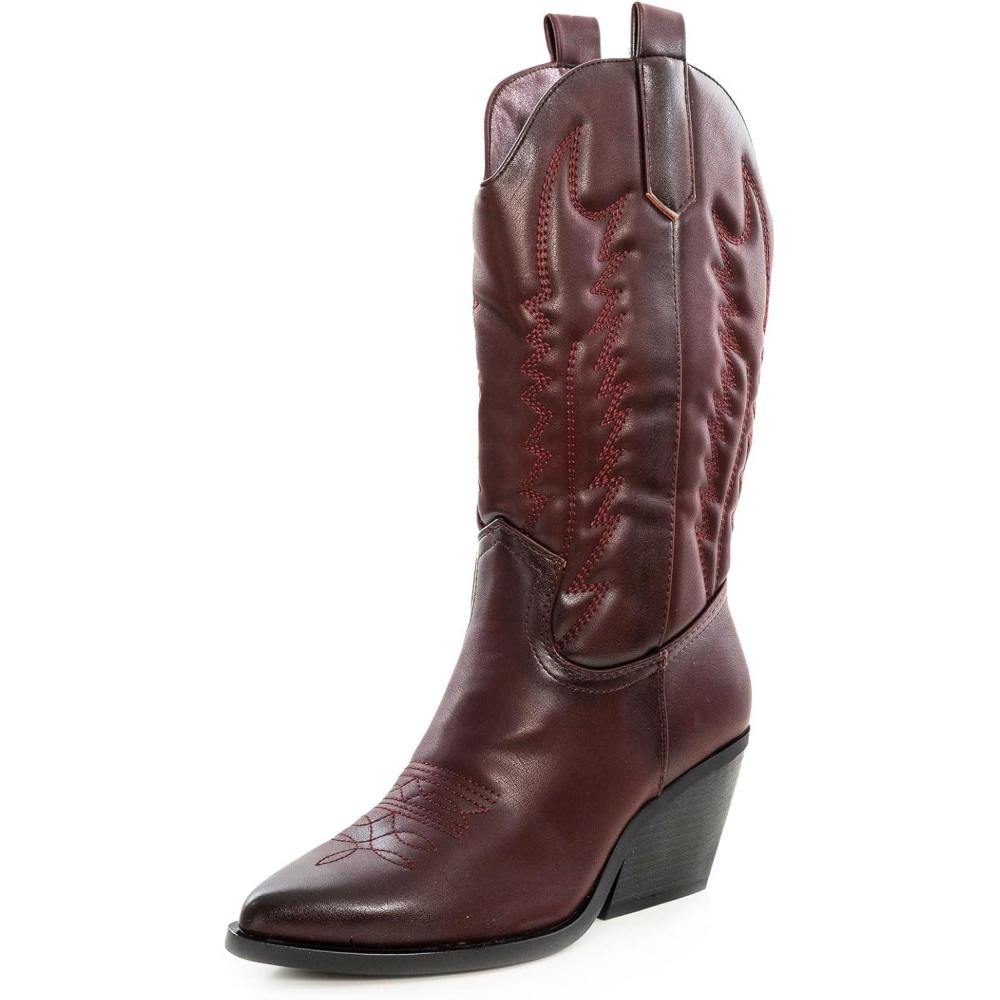 imageToocool Bottes femme texans cowboy western camperos chaussures bottes Y02Bordeaux