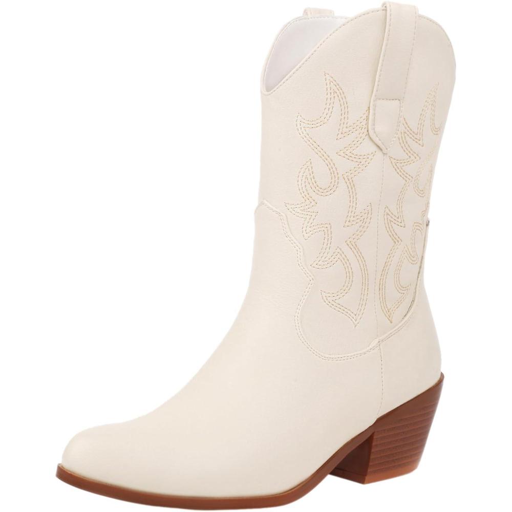 imagerismart Femme Western Bottes de Cowboy mimollet Brode Chaussures de CowgirlBeige