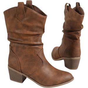 Bottes Femmes de Cowboy Motard Suède Vintage Loisir Bottines Bloc Talon(B2 Marron)