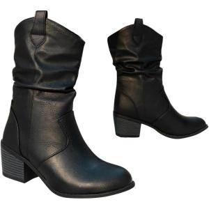 Bottes Femmes de Cowboy Motard Suède Vintage Loisir Bottines Bloc Talon(B2 Noir)