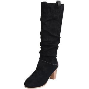 Bottes en daim pour femme avec talon – Bottes à enfiler – Talon bloc – Bottes hautes au genou – Bout pointu – Bottes western décontractées – Bottes de motard – Bottes de cowboy(Noir)