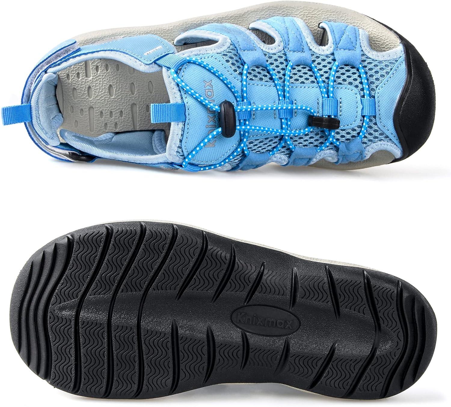 imageKnixmax Sandales de Randonne Femme Homme tBout Ferm Antidrapantes et Lgres et ConfortSandale de sport Outdoor Sandale de MarcheEU 3746Femme Bleu Crochet et Boucle Rglables