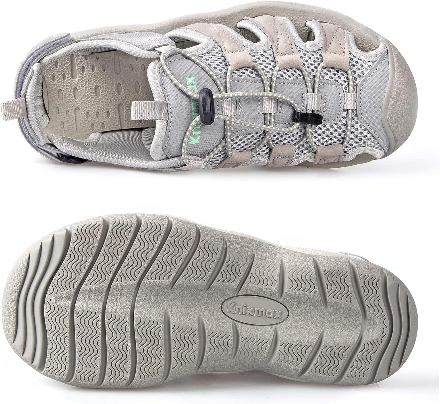 imageKnixmax Sandales de Randonne Femme Homme tBout Ferm Antidrapantes et Lgres et ConfortSandale de sport Outdoor Sandale de MarcheEU 3746Femme Gris Crochet et Boucle Rglables