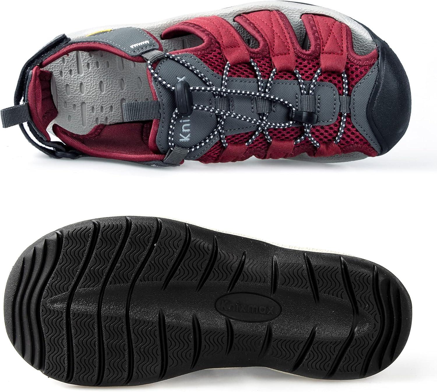 imageKnixmax Sandales de Randonne Femme Homme tBout Ferm Antidrapantes et Lgres et ConfortSandale de sport Outdoor Sandale de MarcheEU 3746Femme Rouge Crochet et Boucle Rglables