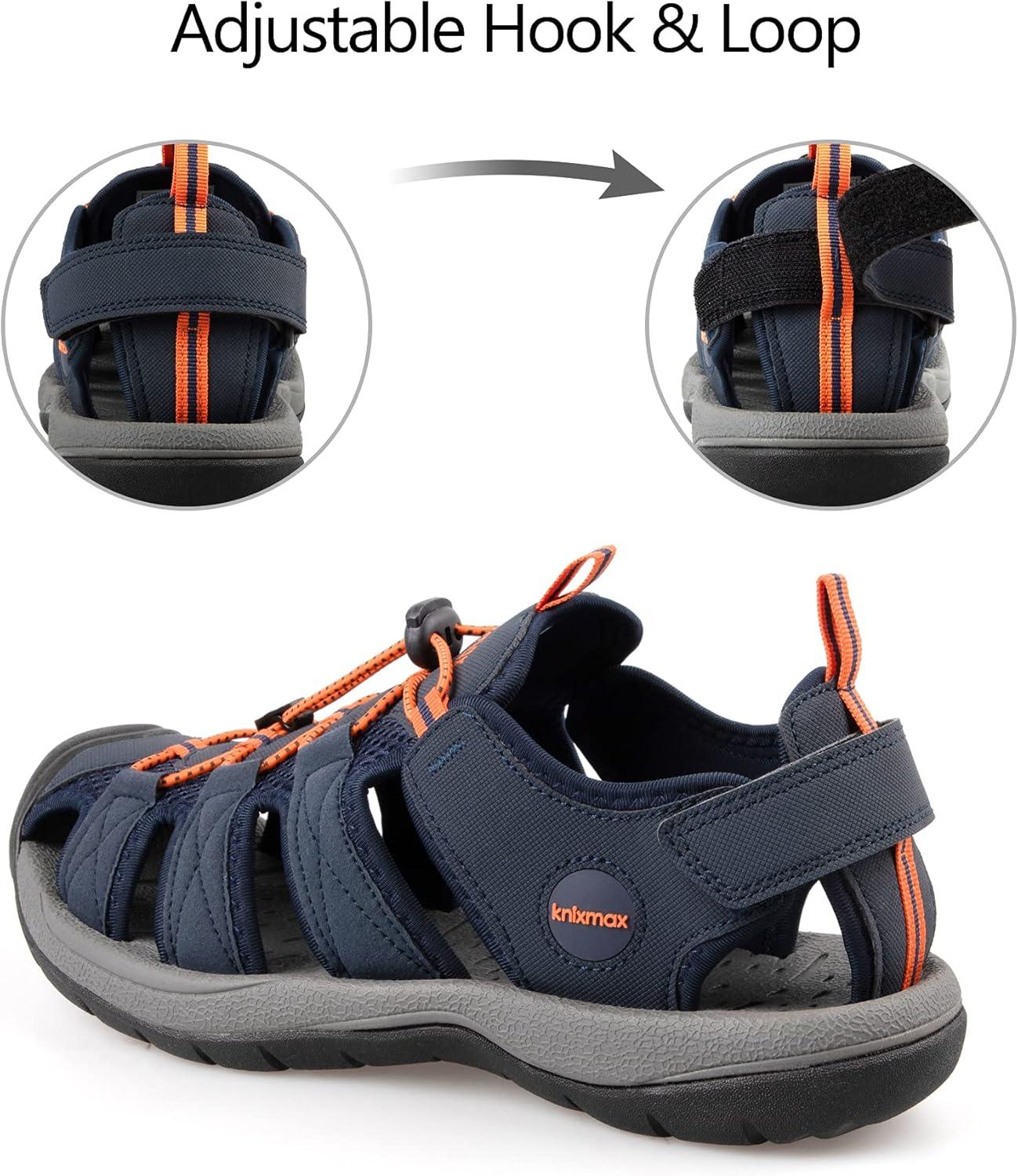 imageKnixmax Sandales de Randonne Femme Homme tBout Ferm Antidrapantes et Lgres et ConfortSandale de sport Outdoor Sandale de MarcheEU 3746Homme Bleu Marine Crochet et Boucle Rglables