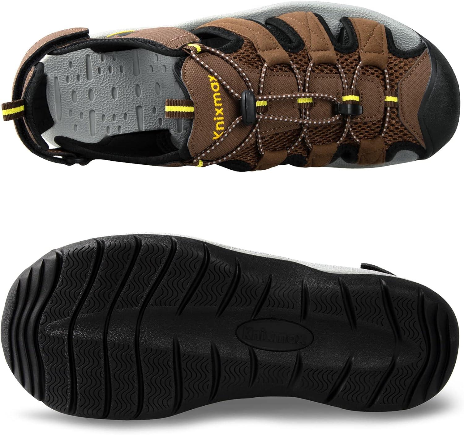 imageKnixmax Sandales de Randonne Femme Homme tBout Ferm Antidrapantes et Lgres et ConfortSandale de sport Outdoor Sandale de MarcheEU 3746Homme Marron Crochet et Boucle Rglables