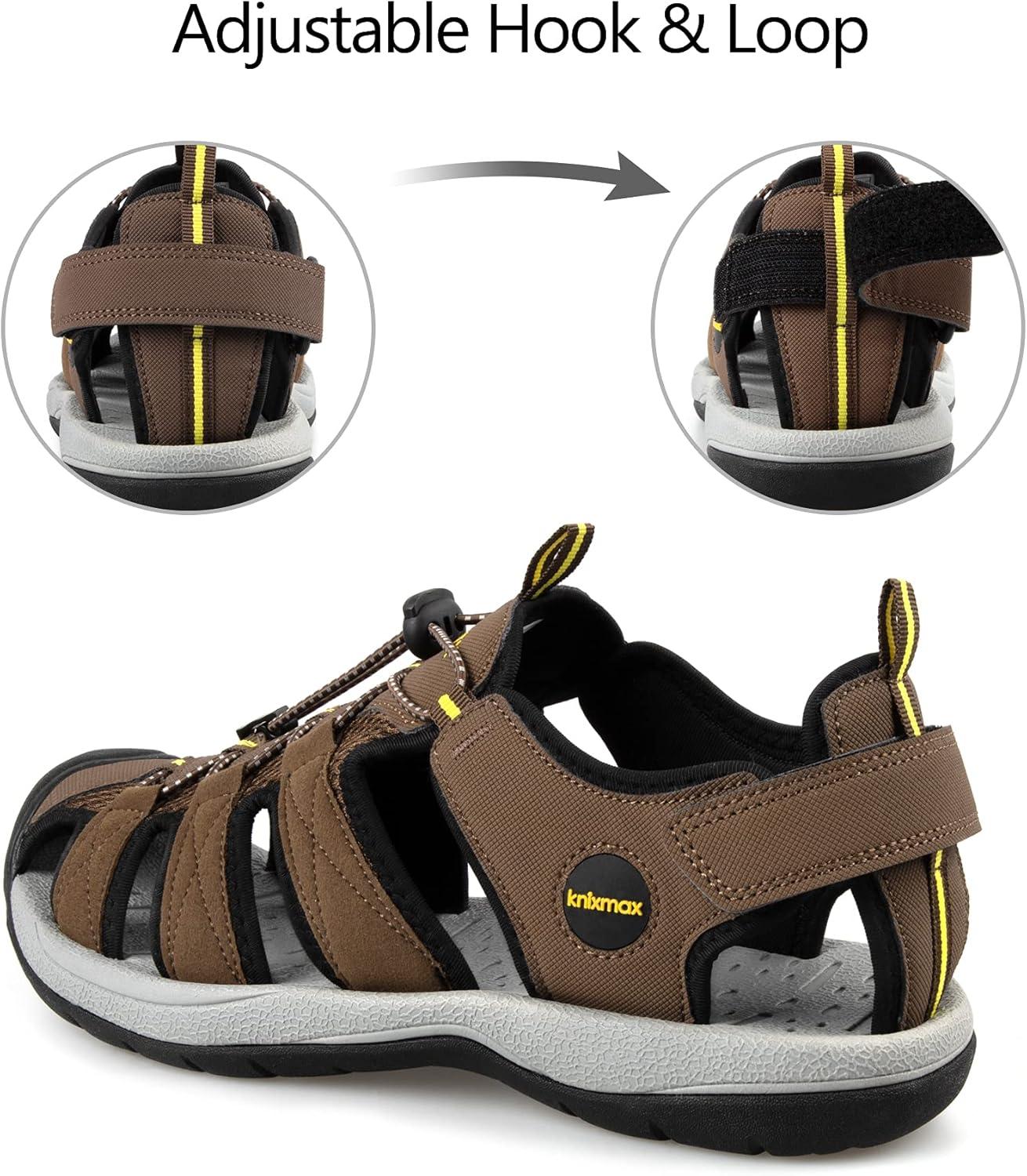 imageKnixmax Sandales de Randonne Femme Homme tBout Ferm Antidrapantes et Lgres et ConfortSandale de sport Outdoor Sandale de MarcheEU 3746Homme Marron Crochet et Boucle Rglables