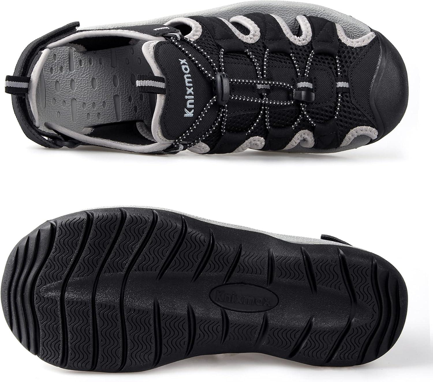 imageKnixmax Sandales de Randonne Femme Homme tBout Ferm Antidrapantes et Lgres et ConfortSandale de sport Outdoor Sandale de MarcheEU 3746Noir Crochet et Boucle Rglables