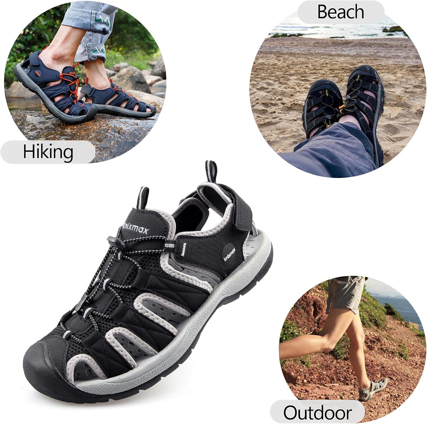 imageKnixmax Sandales de Randonne Femme Homme tBout Ferm Antidrapantes et Lgres et ConfortSandale de sport Outdoor Sandale de MarcheEU 3746Noir Crochet et Boucle Rglables