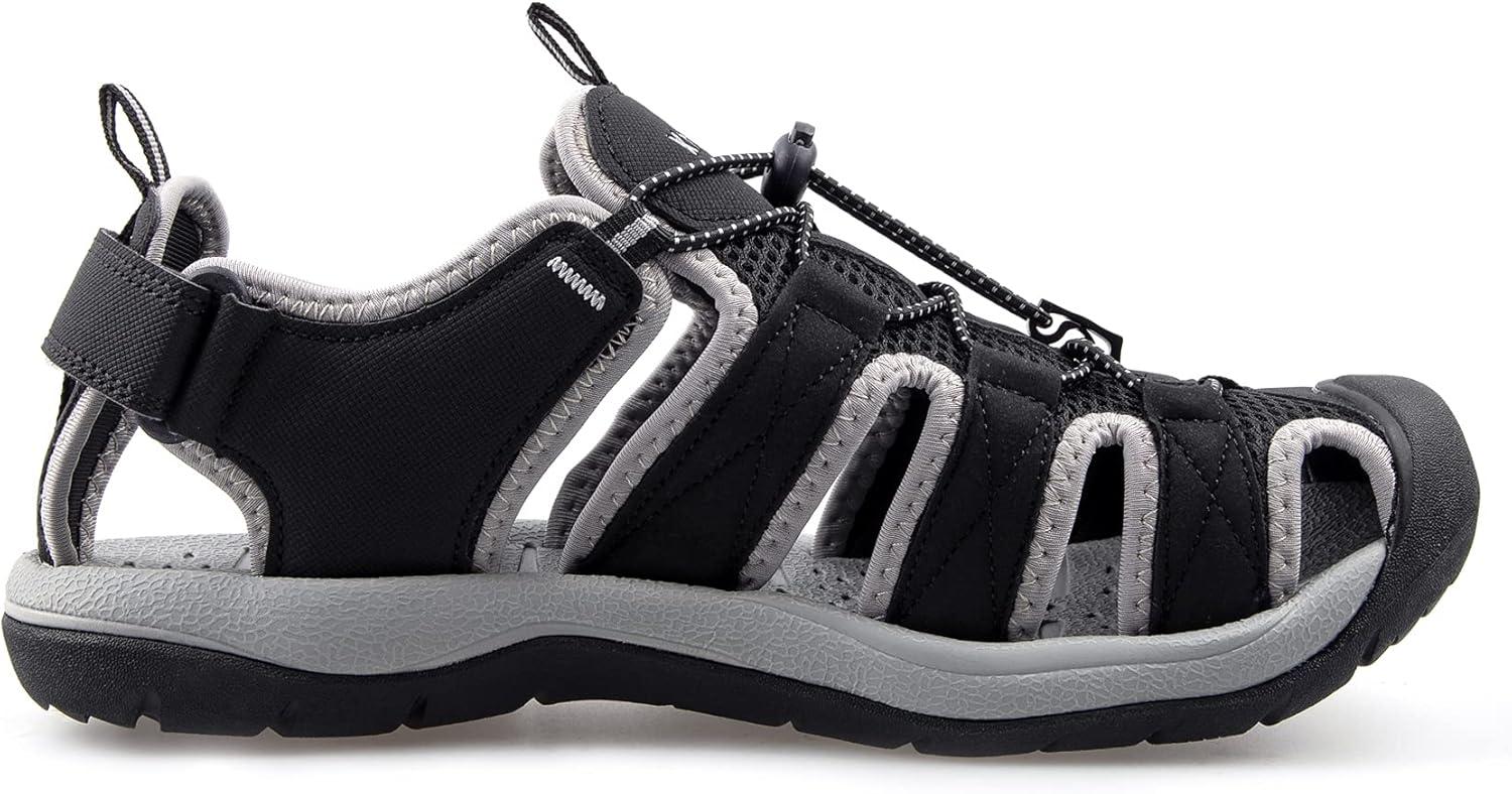imageKnixmax Sandales de Randonne Femme Homme tBout Ferm Antidrapantes et Lgres et ConfortSandale de sport Outdoor Sandale de MarcheEU 3746Noir Crochet et Boucle Rglables
