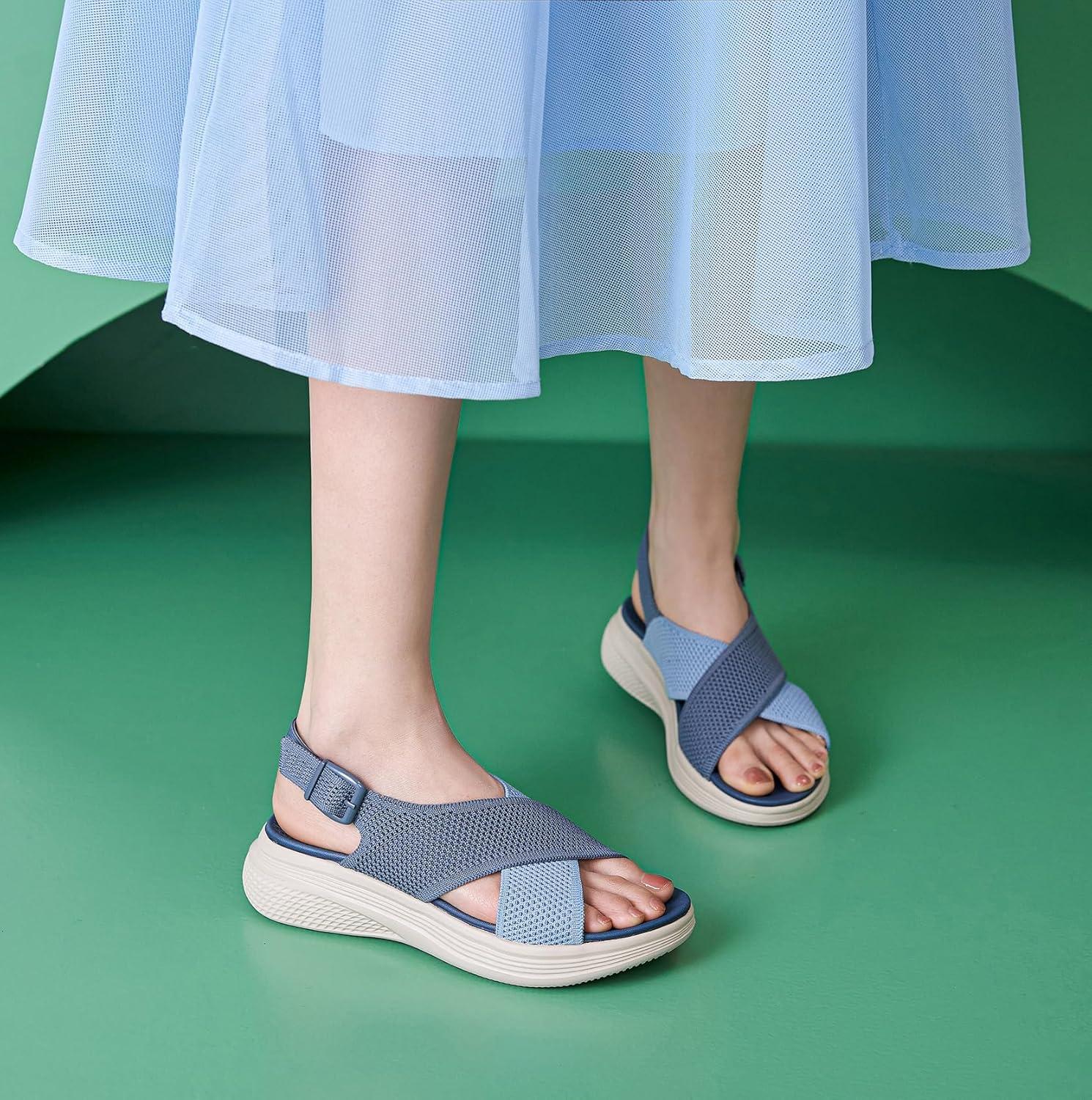 imageSandales Orthopedique Femmes Confortable Randonne Sandale Compenses Bout Ouvert Soutien Vote Plantaire Sandal Rglables t Lger Antidrapante3642 EUBleu