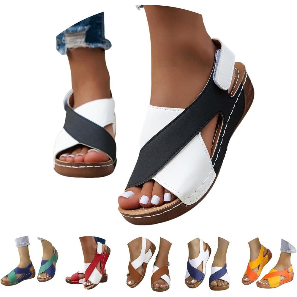 imageGenerico Sandales orthopdiques pour femme dt lgantes lgres orthopdiques confortables antidrapantes sandales compenses lavables plage de sport en plein air chaussures de randonneNoir