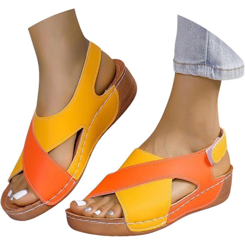 imageGenerico Sandales orthopdiques pour femme dt lgantes lgres orthopdiques confortables antidrapantes sandales compenses lavables plage de sport en plein air chaussures de randonneJaune