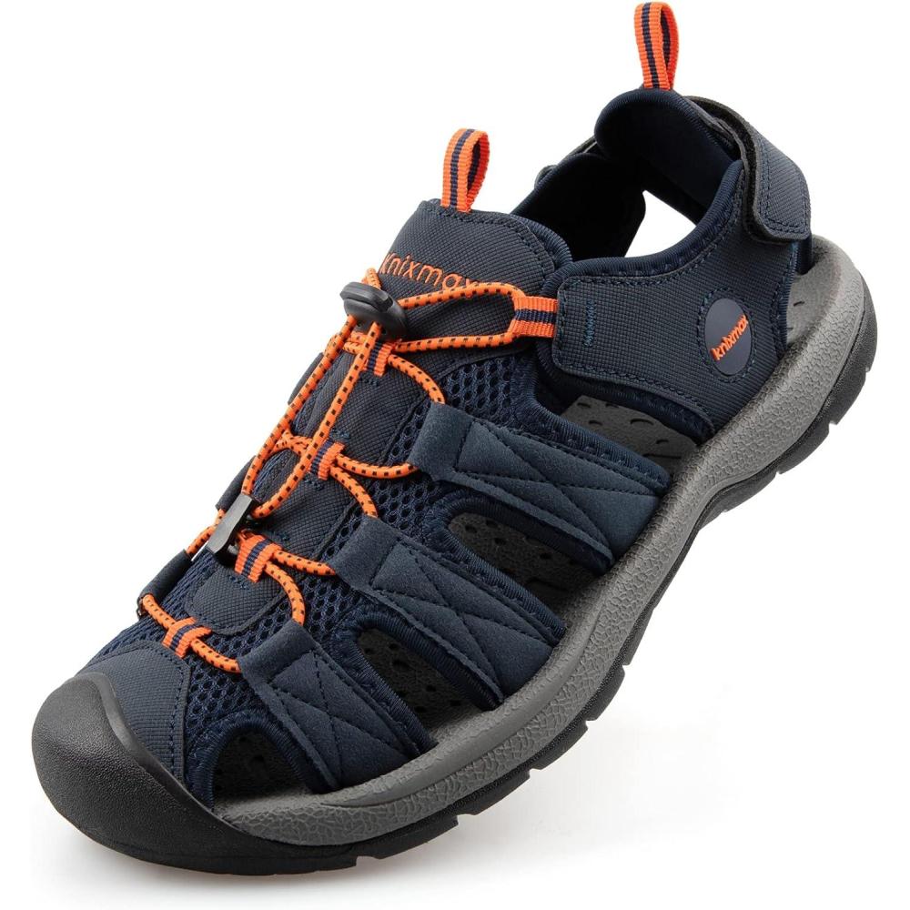 imageKnixmax Sandales de Randonne Femme Homme tBout Ferm Antidrapantes et Lgres et ConfortSandale de sport Outdoor Sandale de MarcheEU 3746Homme Bleu Marine Crochet et Boucle Rglables