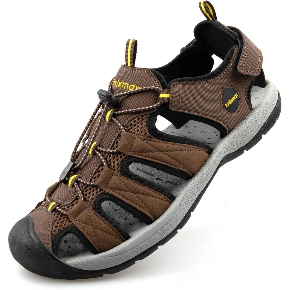 imageKnixmax Sandales de Randonne Femme Homme tBout Ferm Antidrapantes et Lgres et ConfortSandale de sport Outdoor Sandale de MarcheEU 3746Homme Marron Crochet et Boucle Rglables