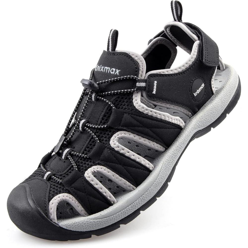 imageKnixmax Sandales de Randonne Femme Homme tBout Ferm Antidrapantes et Lgres et ConfortSandale de sport Outdoor Sandale de MarcheEU 3746Noir Crochet et Boucle Rglables