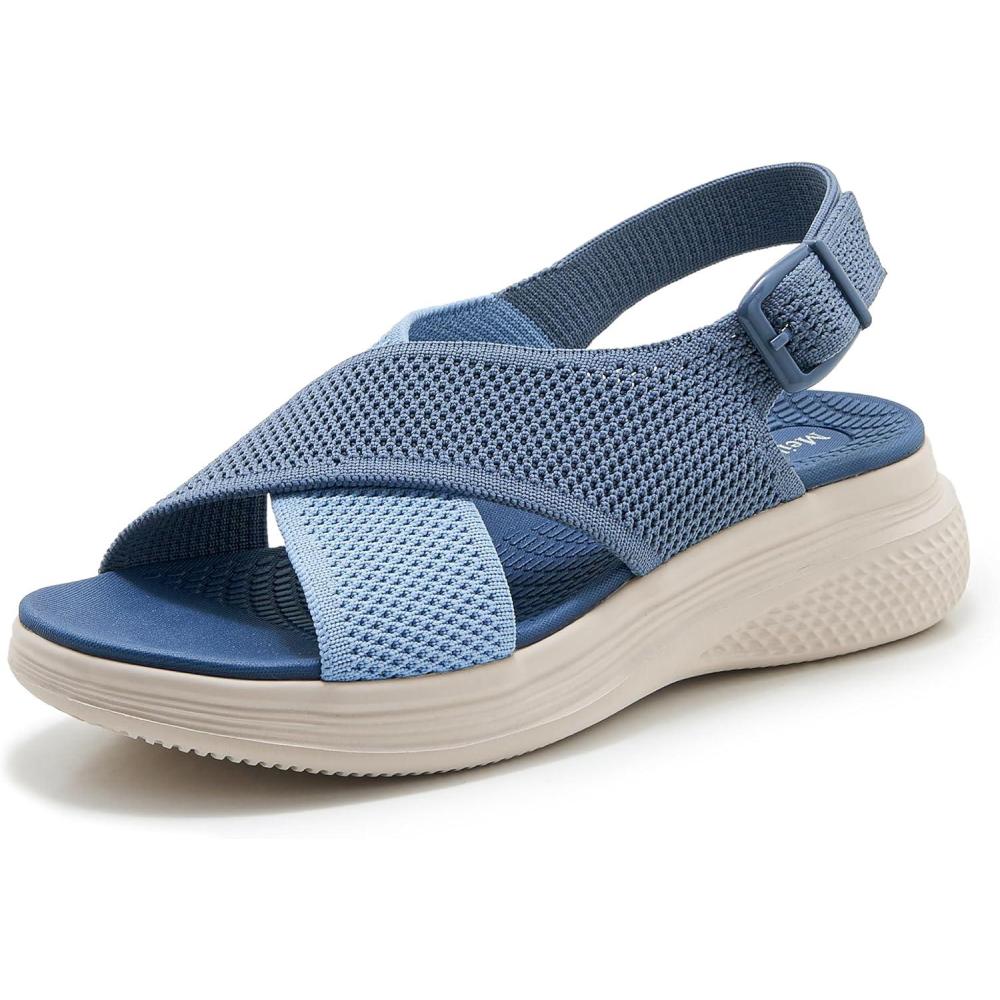imageSandales Orthopedique Femmes Confortable Randonne Sandale Compenses Bout Ouvert Soutien Vote Plantaire Sandal Rglables t Lger Antidrapante3642 EUBleu