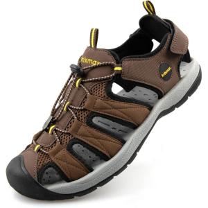 Knixmax Sandales de Randonnée Femme Homme été,Bout Fermé Antidérapantes et Légères et Confort,Sandale de sport Outdoor Sandale de Marche,EU 37-46(Homme Marron Crochet et Boucle Réglables)