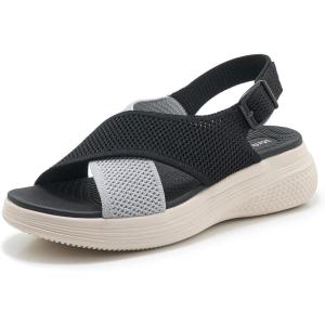 Sandales Orthopedique Femmes Confortable Randonnée Sandale Compensées Bout Ouvert Soutien Voûte Plantaire Sandal Réglables été Léger Antidérapante,36-42 EU(Noir)