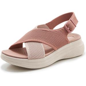 Sandales Orthopedique Femmes Confortable Randonnée Sandale Compensées Bout Ouvert Soutien Voûte Plantaire Sandal Réglables été Léger Antidérapante,36-42 EU(Rose)