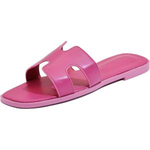 Sandales plates pour femme – En cuir – Confortables – Élégantes – Pour l&rsquo;été et l&rsquo;automne – Bout ouvert – Décontracté(Rose)