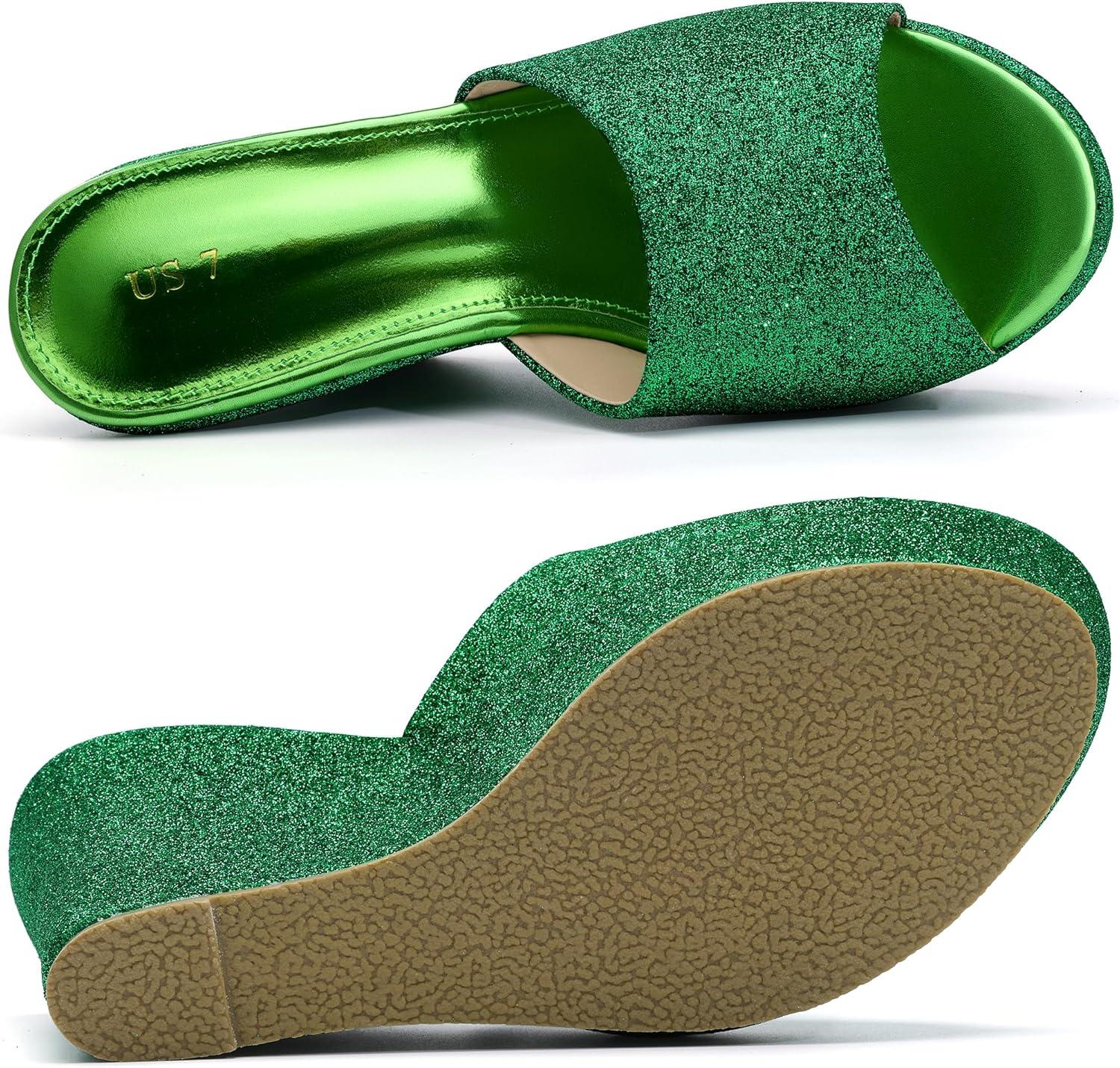 imageAllegra K Sandales Talons compenss Enfiler Plateforme Scintillante pour FemmesVert