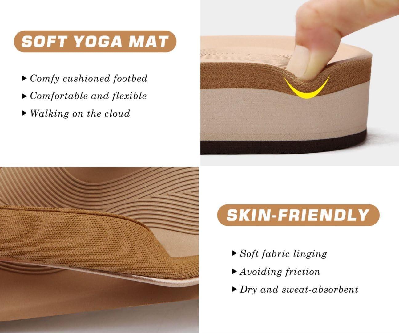 imageCOFACE Femmes Tongs Mode Sandales Tong Compensees t Plage Piscine et Vacances avec Tapis de Yoga ConfortableKaki Or