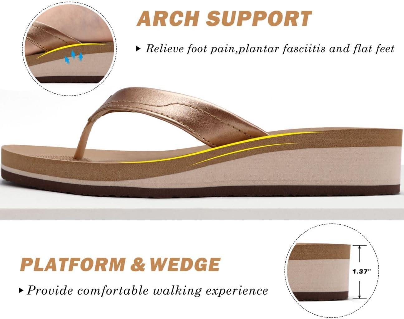 imageCOFACE Femmes Tongs Mode Sandales Tong Compensees t Plage Piscine et Vacances avec Tapis de Yoga ConfortableKaki Or