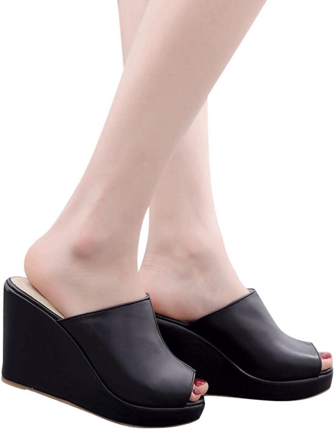 imageClaquette Talons Hauts Femme t Compenses Plateforme Pantoufles Soutien Plantaire Mules Antidrapant Chaussons Sandales Bout Ouvert Claquette Compensees Chaussure Mariage Confort pour VoyagesNoir