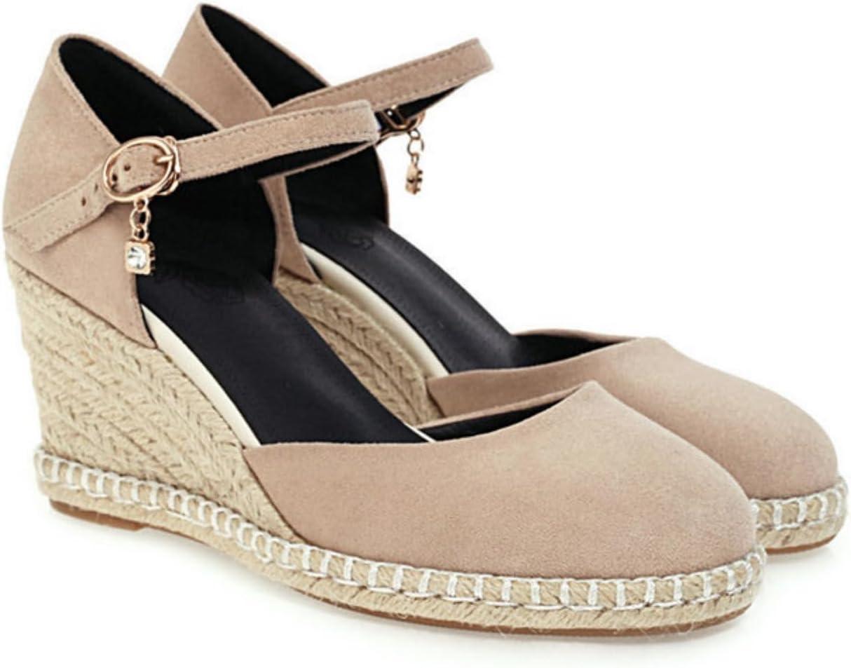 imageFemmes Ferm Bout Rond Sandales Dt Cheville Bride Robe Escarpins avec Boucle Mode Compense Plateforme SandalesBeige1