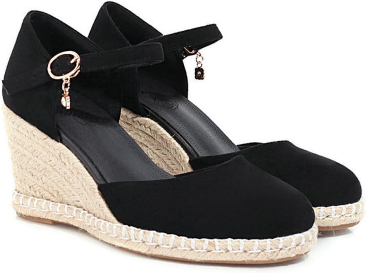 imageFemmes Ferm Bout Rond Sandales Dt Cheville Bride Robe Escarpins avec Boucle Mode Compense Plateforme SandalesBlack1