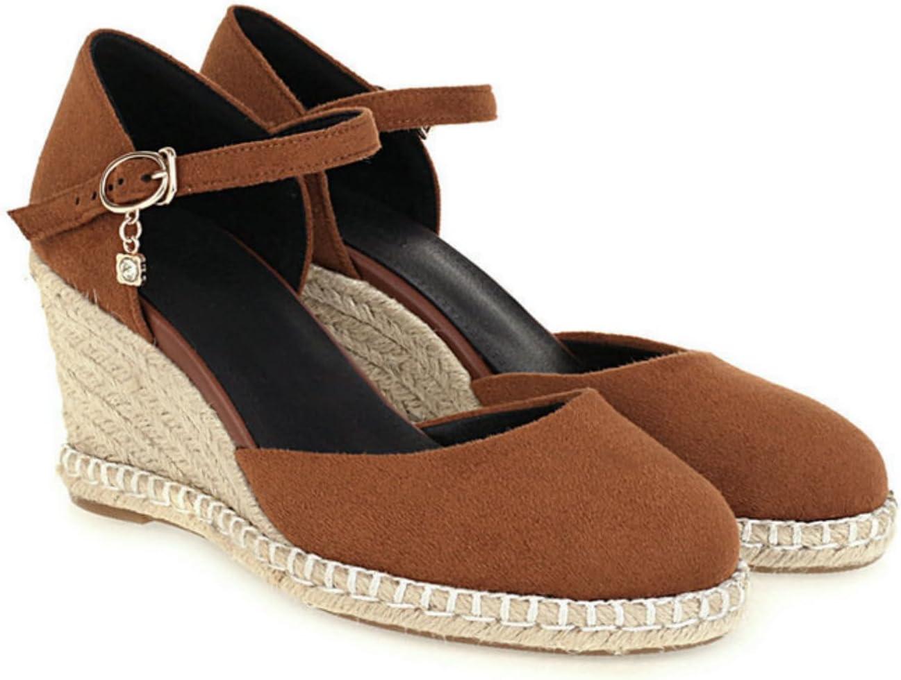 imageFemmes Ferm Bout Rond Sandales Dt Cheville Bride Robe Escarpins avec Boucle Mode Compense Plateforme SandalesBrown Marron