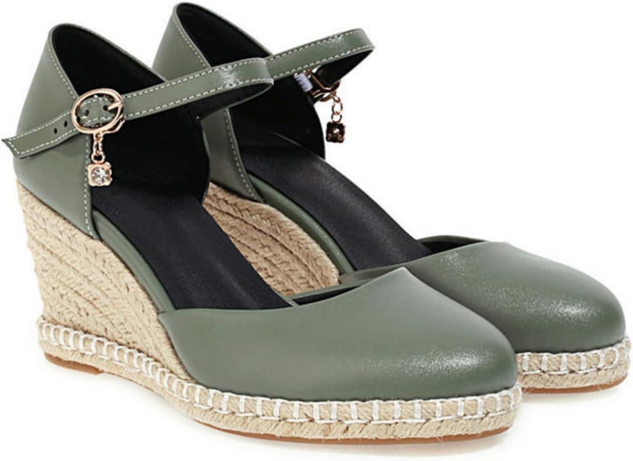 imageFemmes Ferm Bout Rond Sandales Dt Cheville Bride Robe Escarpins avec Boucle Mode Compense Plateforme SandalesGreen Vert