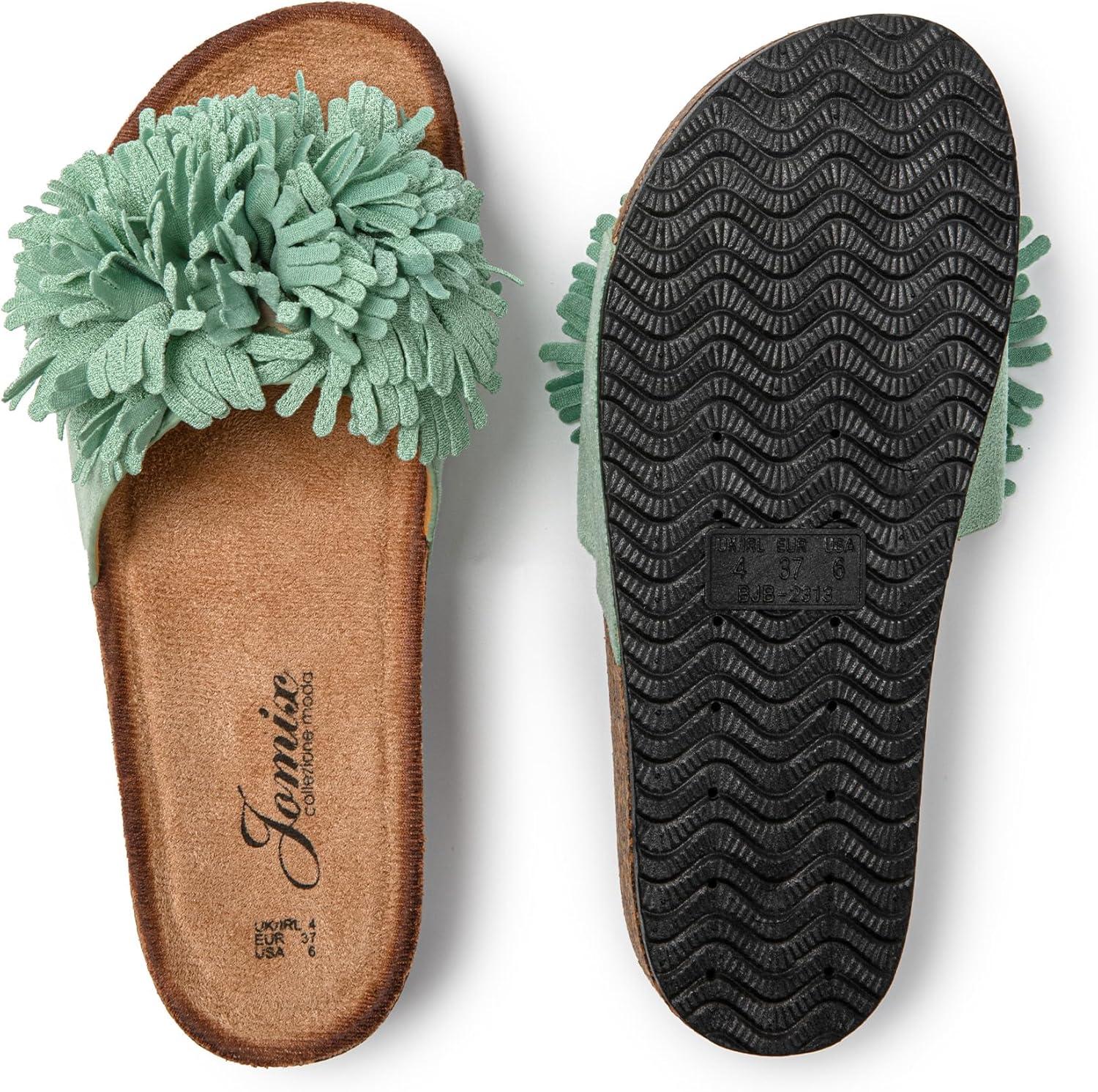 imageJOMIX Claquettes Femme Claquettes Compenses Femme Claquette Femme Imprim Chaussons dt Sandales Femme Confortables pour Maison Piscine PlageVert