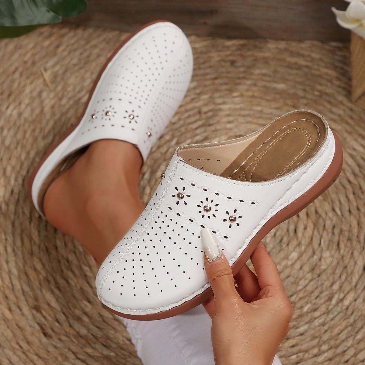 imageMules compenses bout ferm pour femme Sabots confortables enfiler Sandales de marche dt creuses Chaussures orthopdiques respirantes avec soutien de la vote plantaire Pour intrieurBlanc