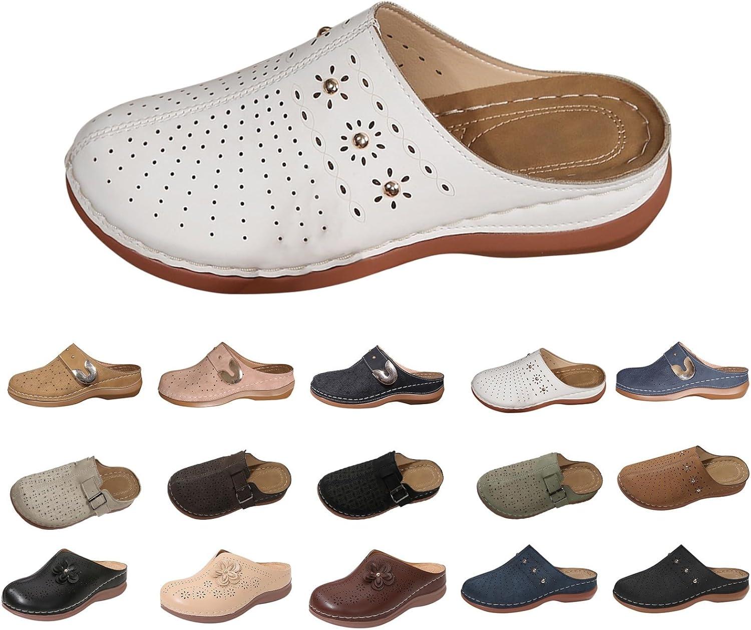 imageMules compenses bout ferm pour femme Sabots confortables enfiler Sandales de marche dt creuses Chaussures orthopdiques respirantes avec soutien de la vote plantaire Pour intrieurBlanc
