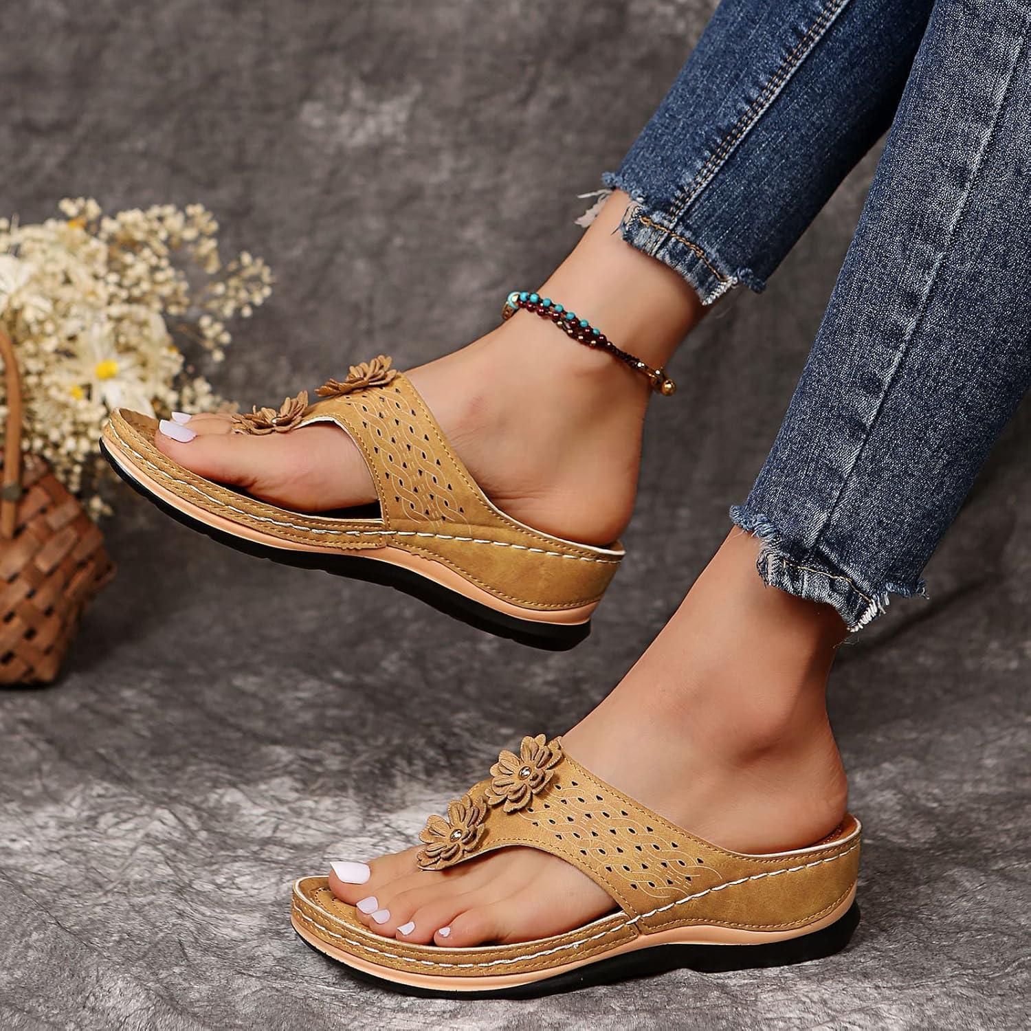 imageMules en Cuir pour Femme Sandales Mode Bout Ouvert Compenses Plateforme Pantoufles Premium Orthopdiques Sandales Vintage Chaussons de Plage dt06 Kaki