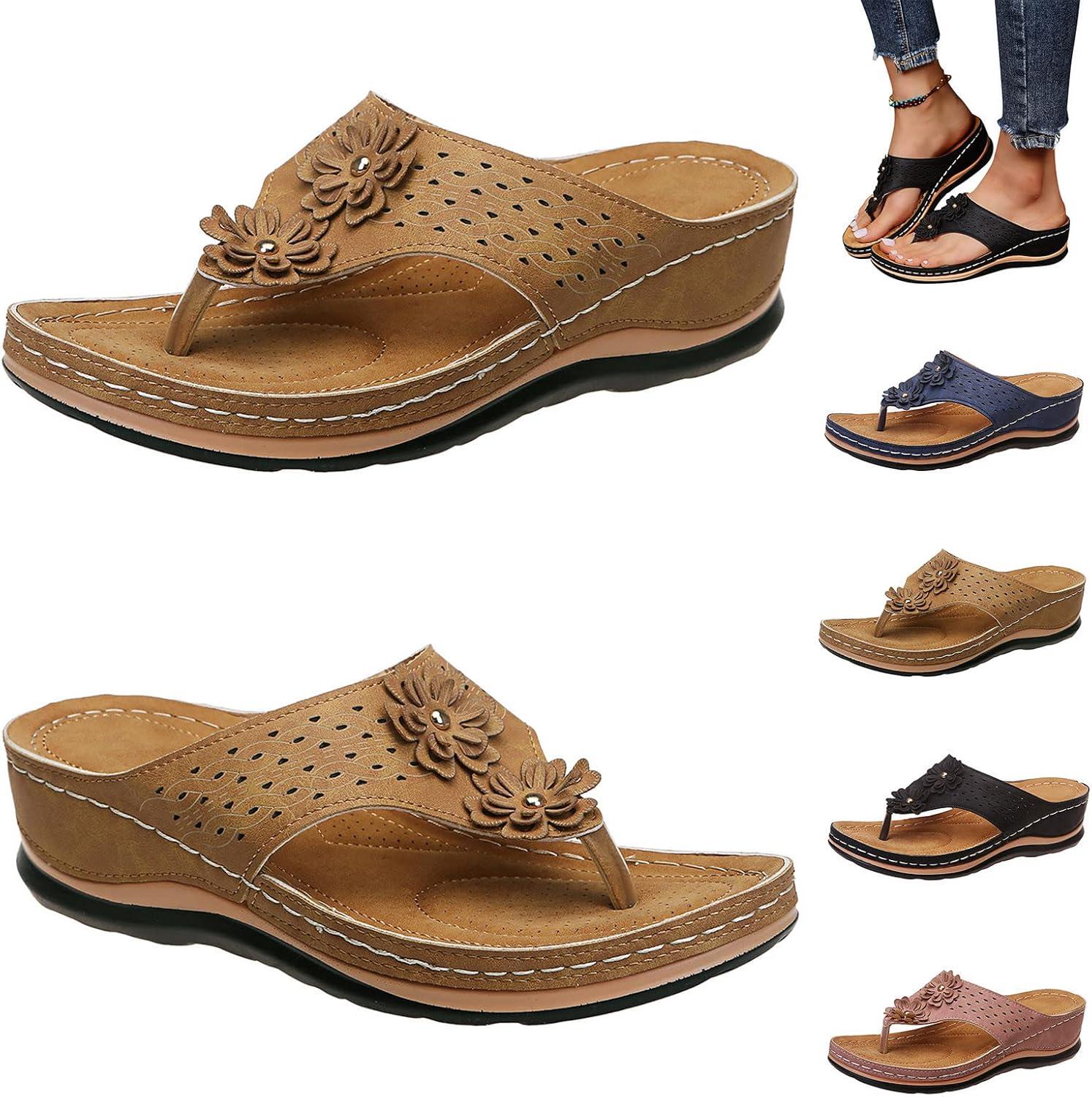 imageMules en Cuir pour Femme Sandales Mode Bout Ouvert Compenses Plateforme Pantoufles Premium Orthopdiques Sandales Vintage Chaussons de Plage dt06 Kaki