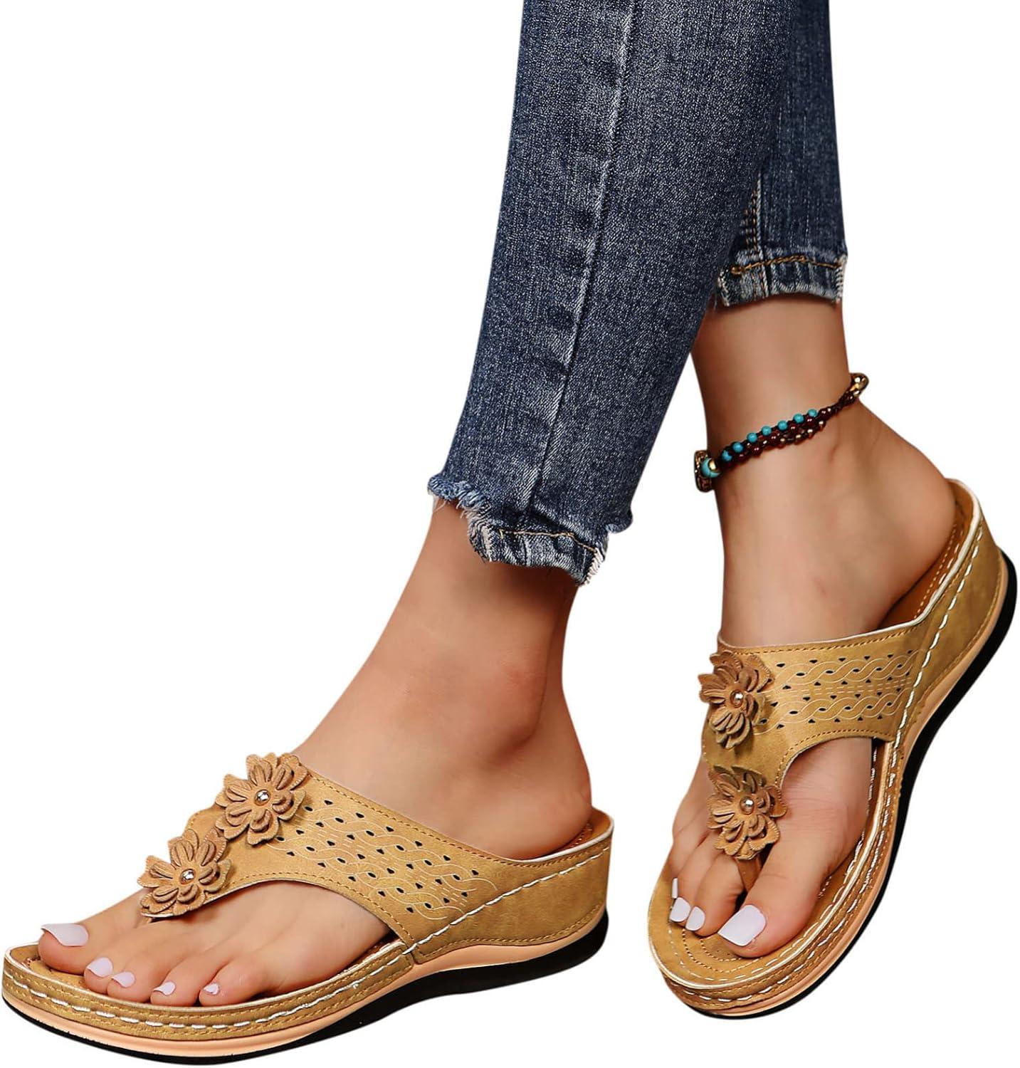 imageMules en Cuir pour Femme Sandales Mode Bout Ouvert Compenses Plateforme Pantoufles Premium Orthopdiques Sandales Vintage Chaussons de Plage dt06 Kaki