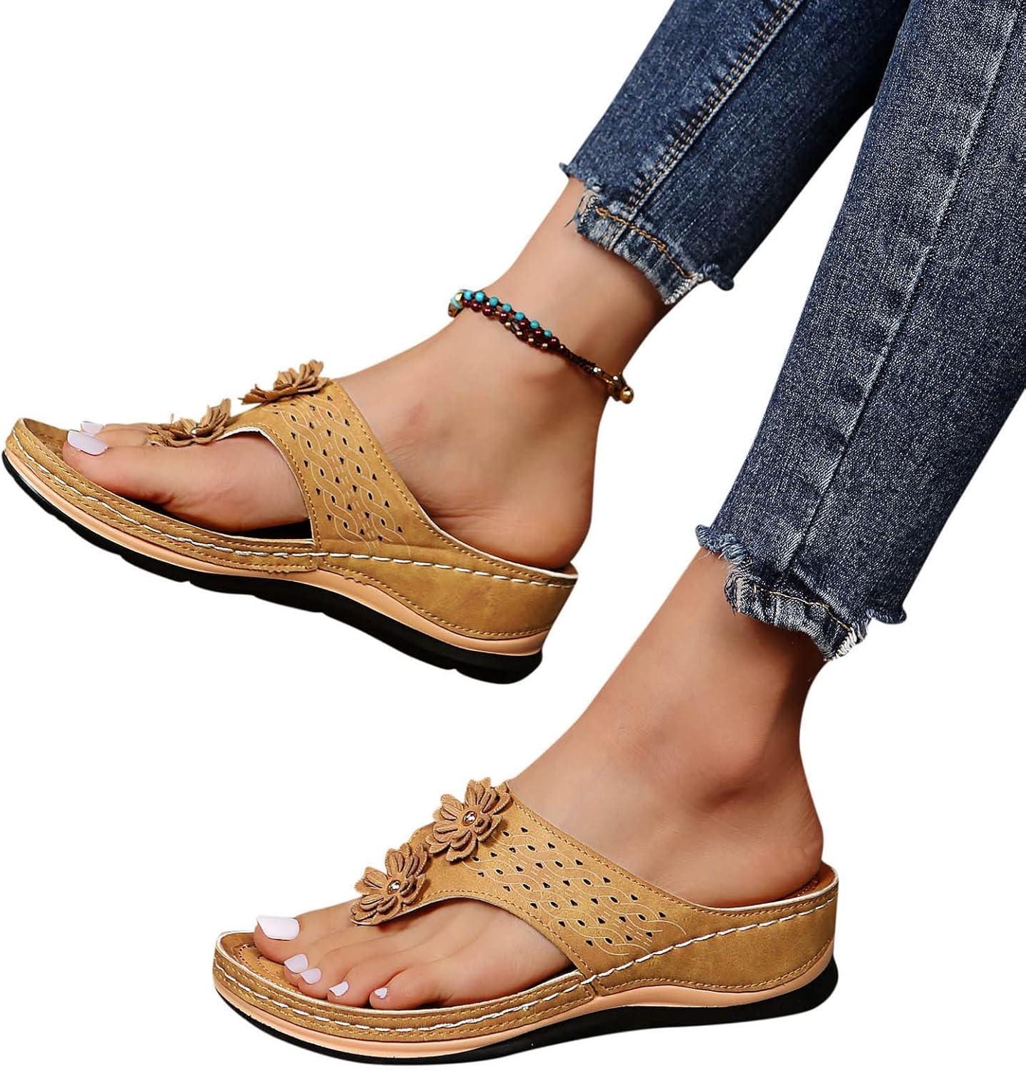 imageMules en Cuir pour Femme Sandales Mode Bout Ouvert Compenses Plateforme Pantoufles Premium Orthopdiques Sandales Vintage Chaussons de Plage dt06 Kaki
