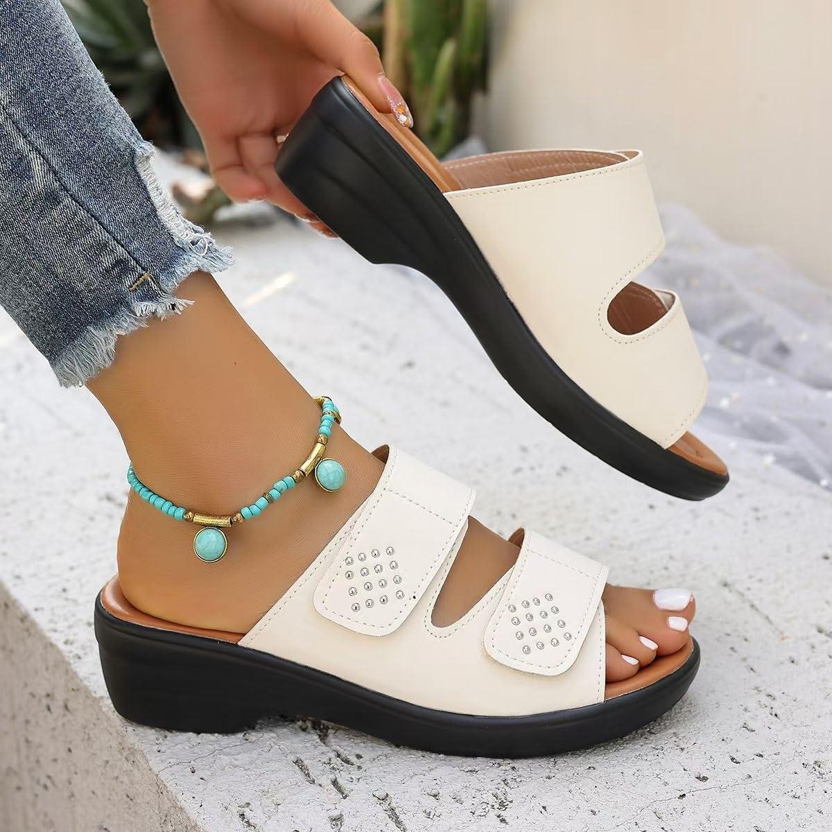 imageSandales Femmes Orthopdique Compenses Sandale Confortable De Plage Pantoufles Femme Ete Respirantes Semelles paisses AntiDrapant Chaussures Bohemia Sandals Scratch SoldeBlanc