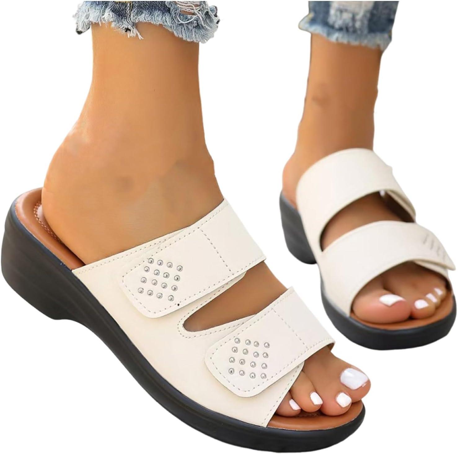 imageSandales Femmes Orthopdique Compenses Sandale Confortable De Plage Pantoufles Femme Ete Respirantes Semelles paisses AntiDrapant Chaussures Bohemia Sandals Scratch SoldeBlanc